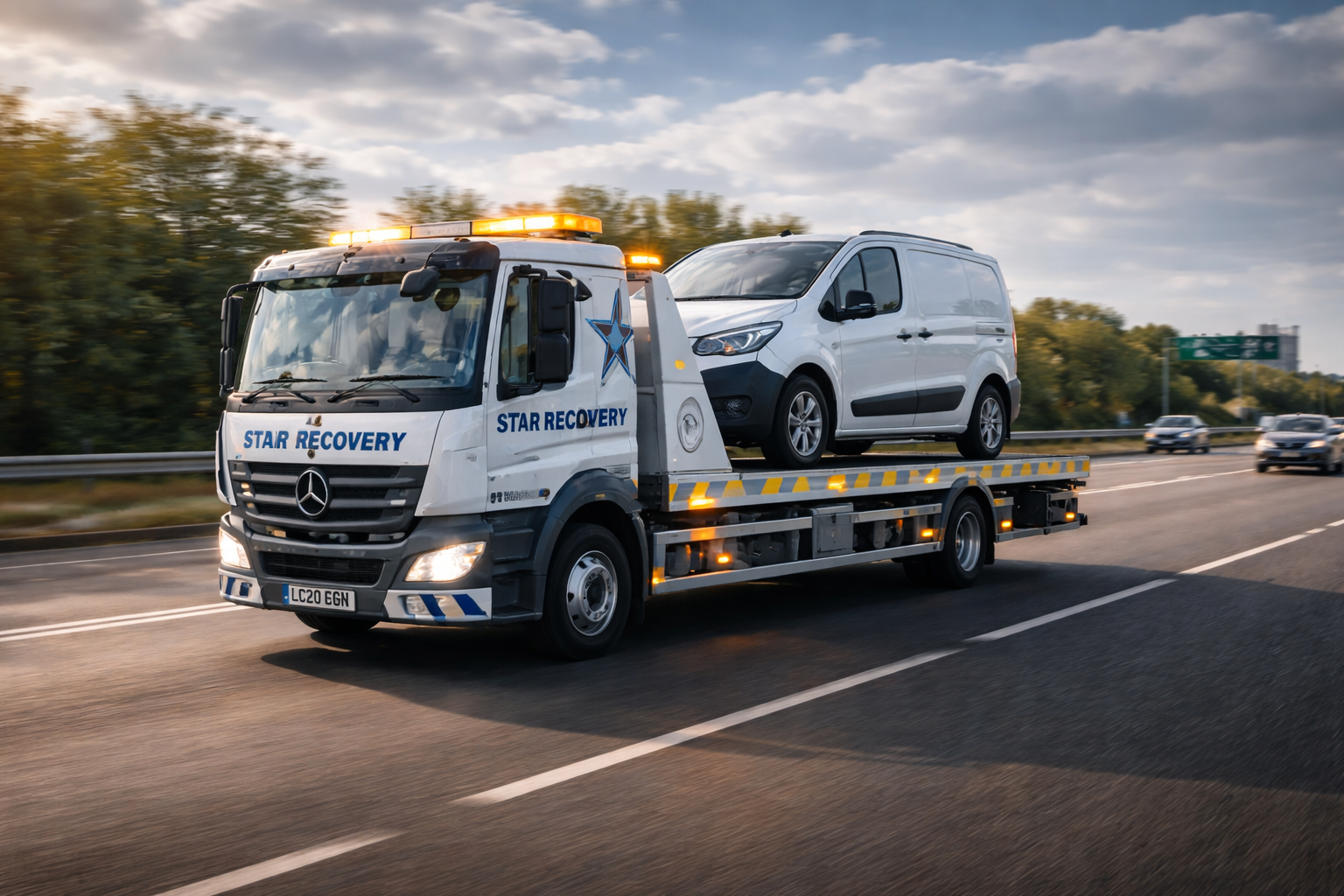 Vehicle transport truck carrying a car
